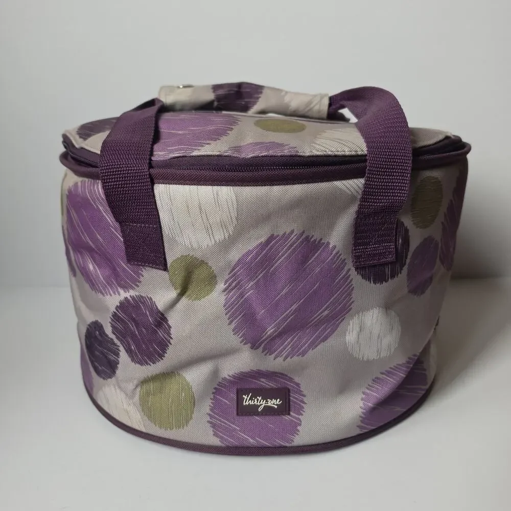 Thirty One Sketchy Dot Around We Go Thermal Insulated Round Zipper Tote 13